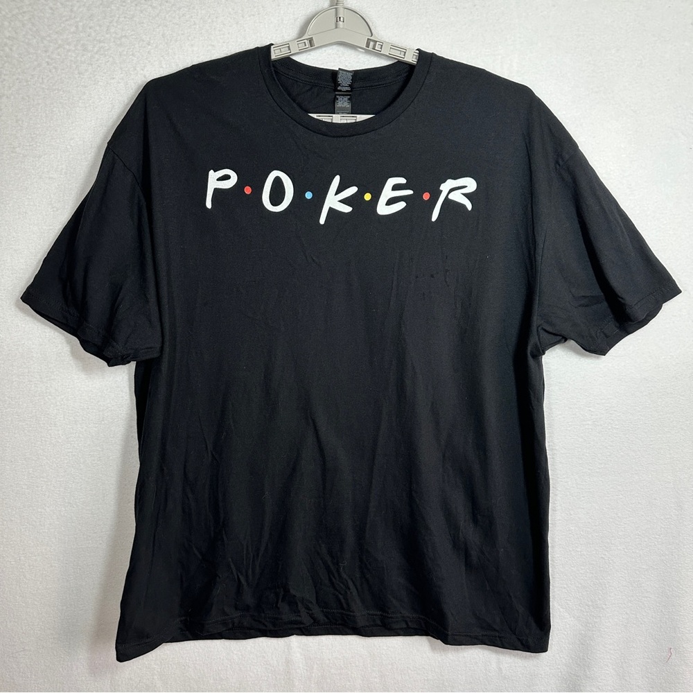 Gildan Softstyle Poker T Shirt Mens 2XL Black Funny Graphic Print Spell Out